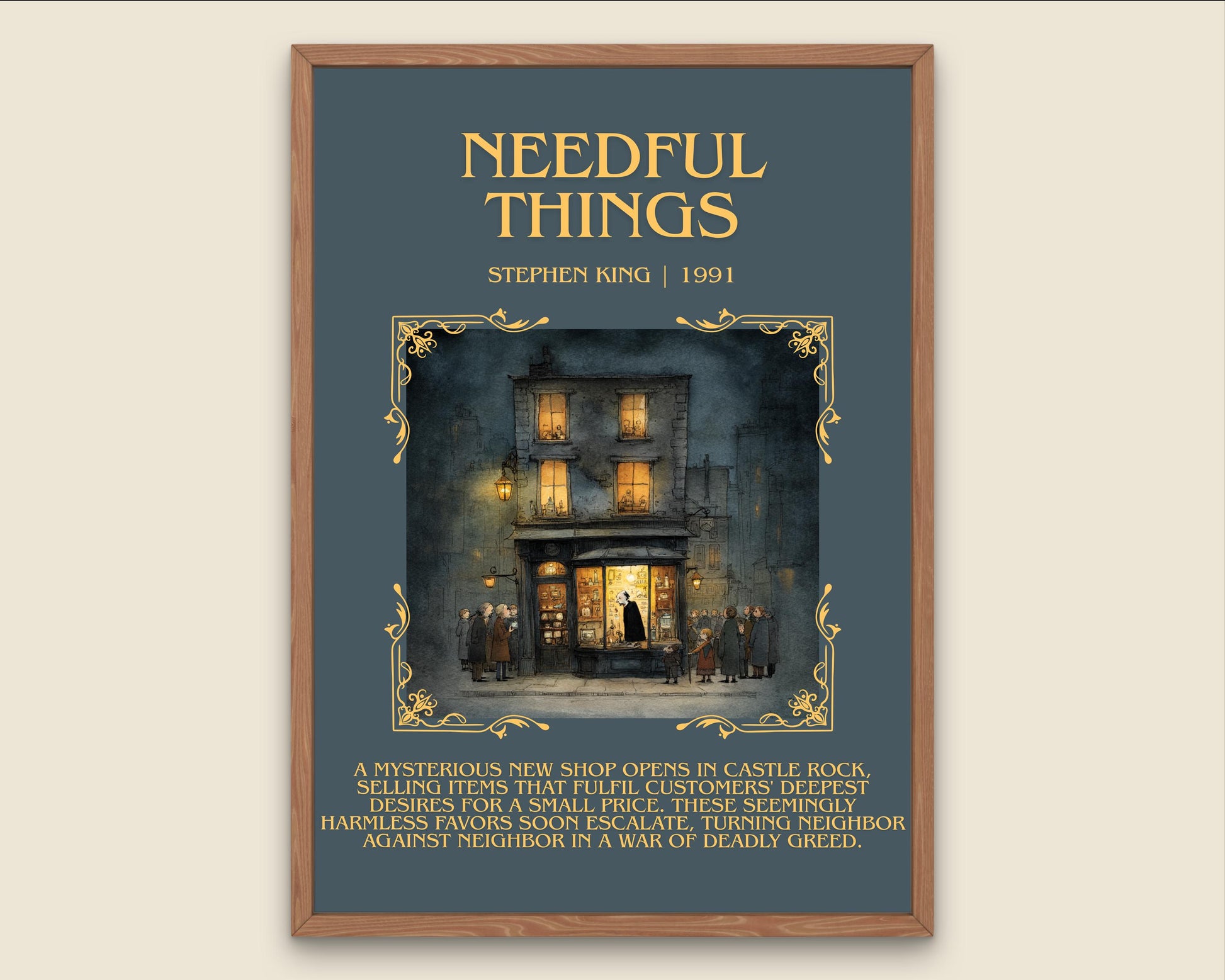 Needful Things by Stephen King Descriptive, High Quality Poster Print.Free Delivery Wall Art. Author&Blurb Book Artwork Novel Nook Gift