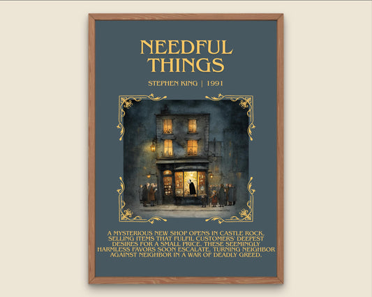 Needful Things by Stephen King Descriptive, High Quality Poster Print.Free Delivery Wall Art. Author&Blurb Book Artwork Novel Nook Gift