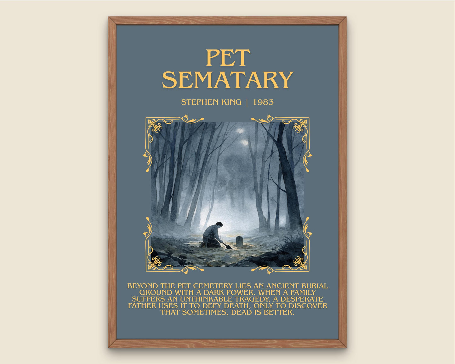 Pet Sematary by Stephen King Descriptive, High Quality Poster Print.Free Delivery Wall Art. Author&Blurb Book Artwork Novel Nook Gift