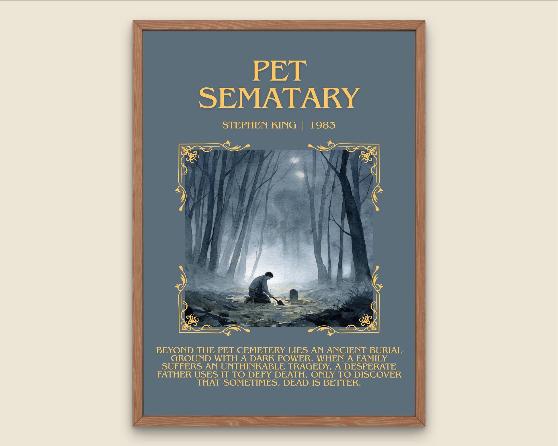Pet Sematary by Stephen King Descriptive, High Quality Poster Print.Free Delivery Wall Art. Author&Blurb Book Artwork Novel Nook Gift