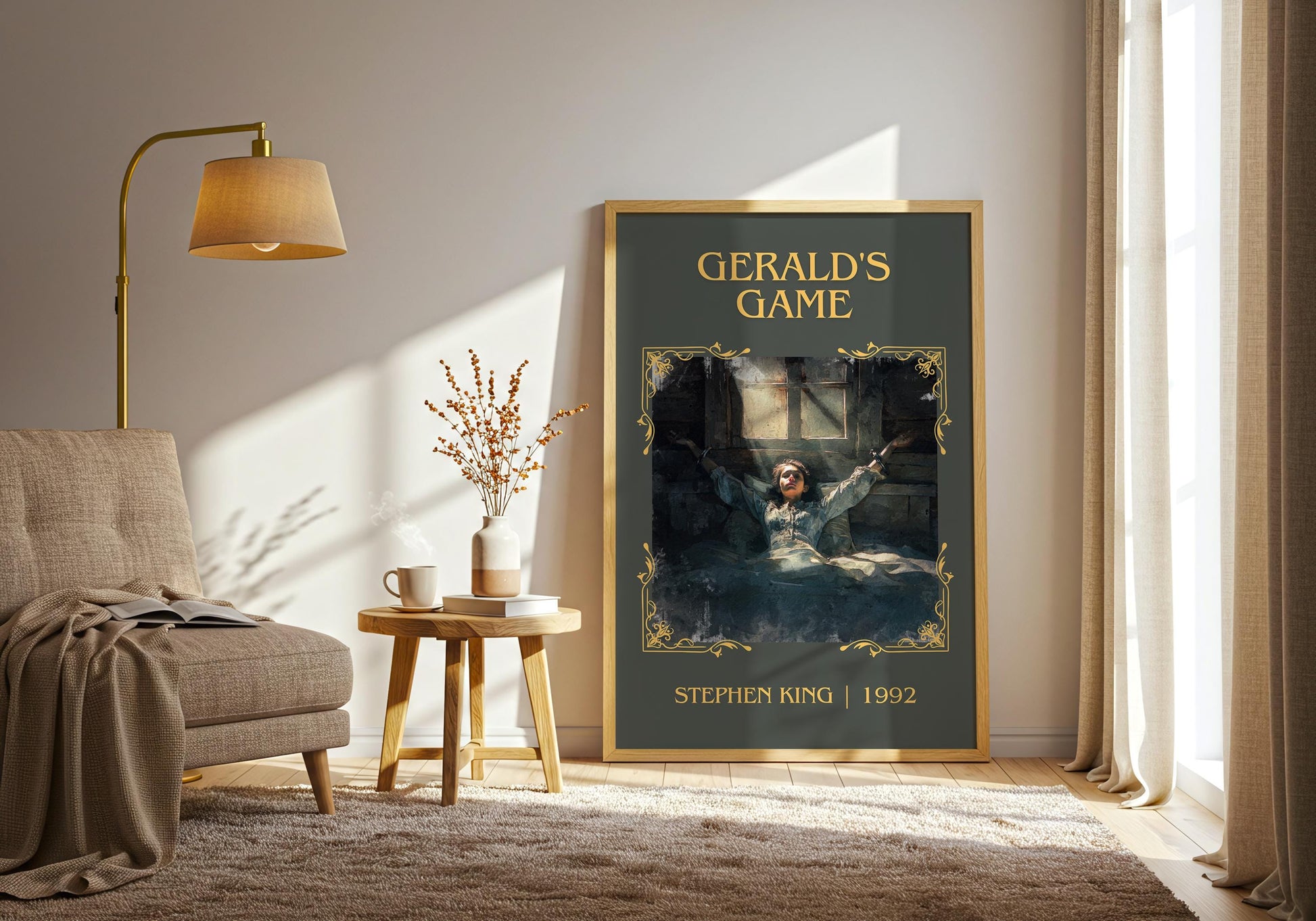 Gerald's Game by Stephen King Descriptive, High Quality Poster Print.Free Delivery Wall Art. Author&Blurb Book Artwork Novel Nook Gift