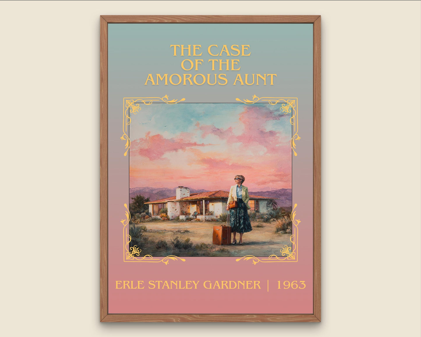 The Case Of The Amorous Aunt by Erle Stanley Gardner Descriptive Poster Print.Free Delivery Wall Art. Author&Blurb Book Artwork Novel Gift