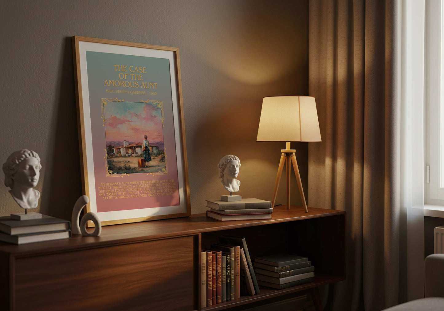 The Case Of The Amorous Aunt by Erle Stanley Gardner Descriptive Poster Print.Free Delivery Wall Art. Author&Blurb Book Artwork Novel Gift