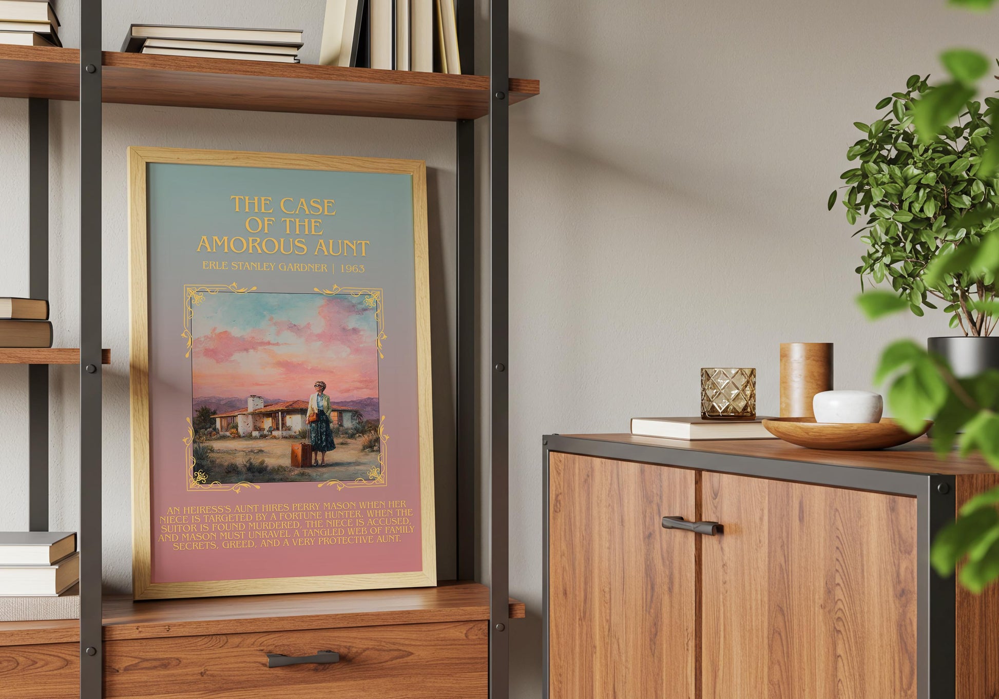 The Case Of The Amorous Aunt by Erle Stanley Gardner Descriptive Poster Print.Free Delivery Wall Art. Author&Blurb Book Artwork Novel Gift