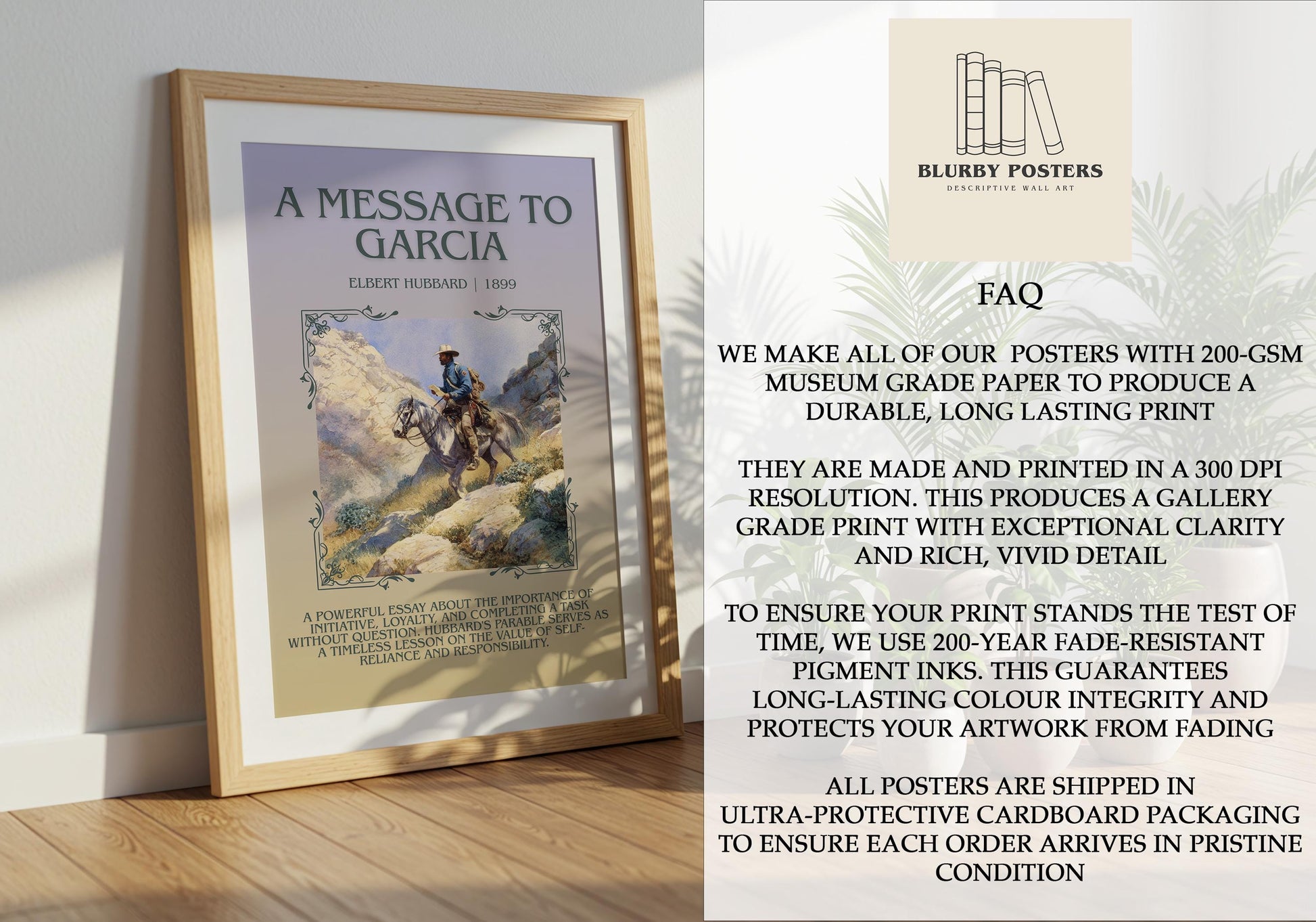 A Message To Garcia by Elbert Hubbard Descriptive Poster Print.Free Delivery Wall Art Author&Blurb Book Artwork Novel Poster Minimalist