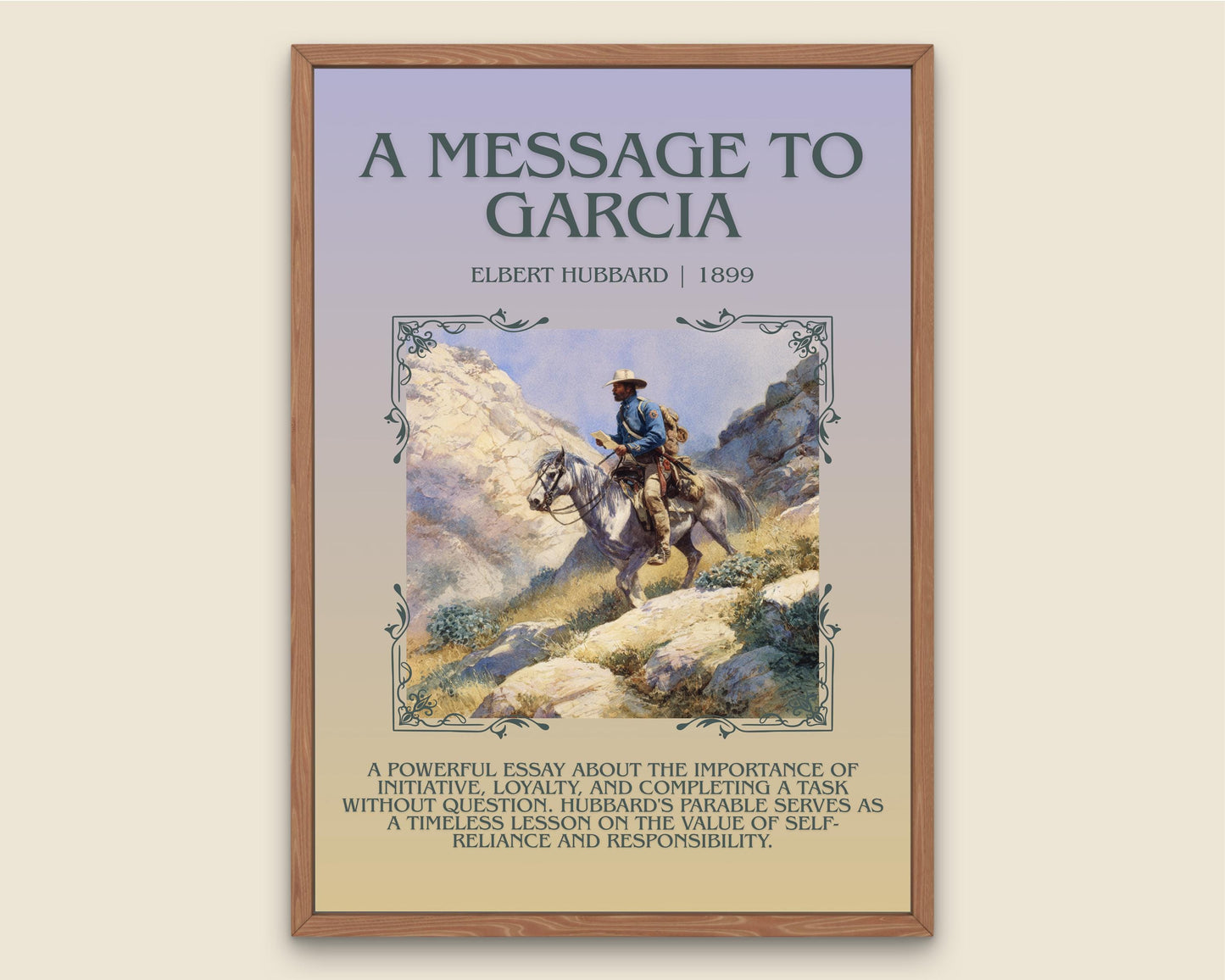 A Message To Garcia by Elbert Hubbard Descriptive Poster Print.Free Delivery Wall Art Author&Blurb Book Artwork Novel Poster Minimalist