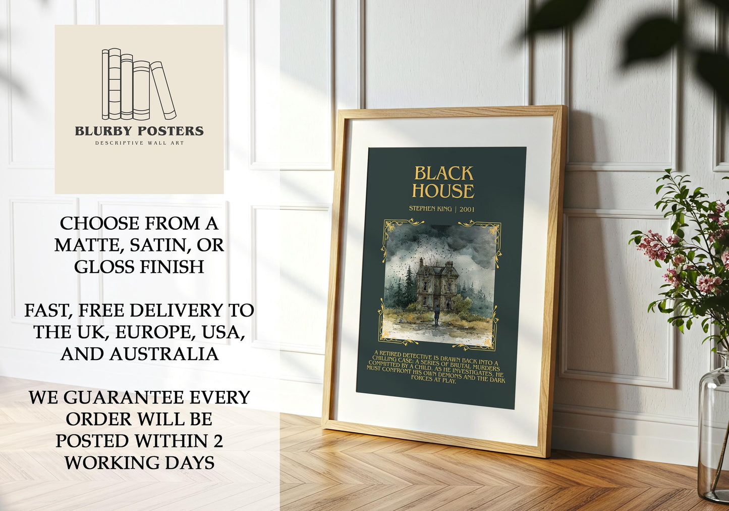 Black House by Stephen King Descriptive Poster Print.Free Delivery Wall Art Author&Blurb Book Artwork Novel Poster Minimalist