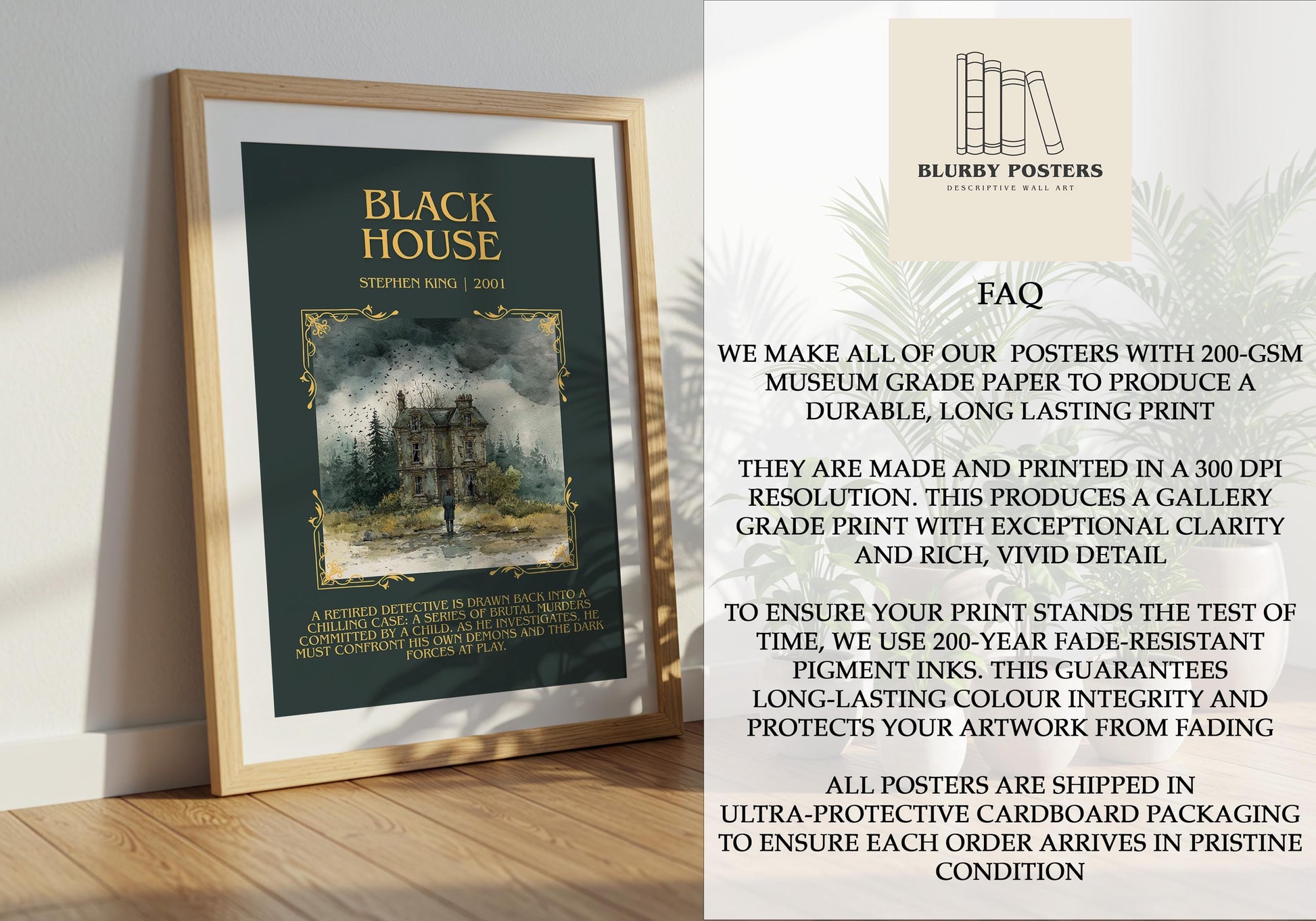 Black House by Stephen King Descriptive Poster Print.Free Delivery Wall Art Author&Blurb Book Artwork Novel Poster Minimalist