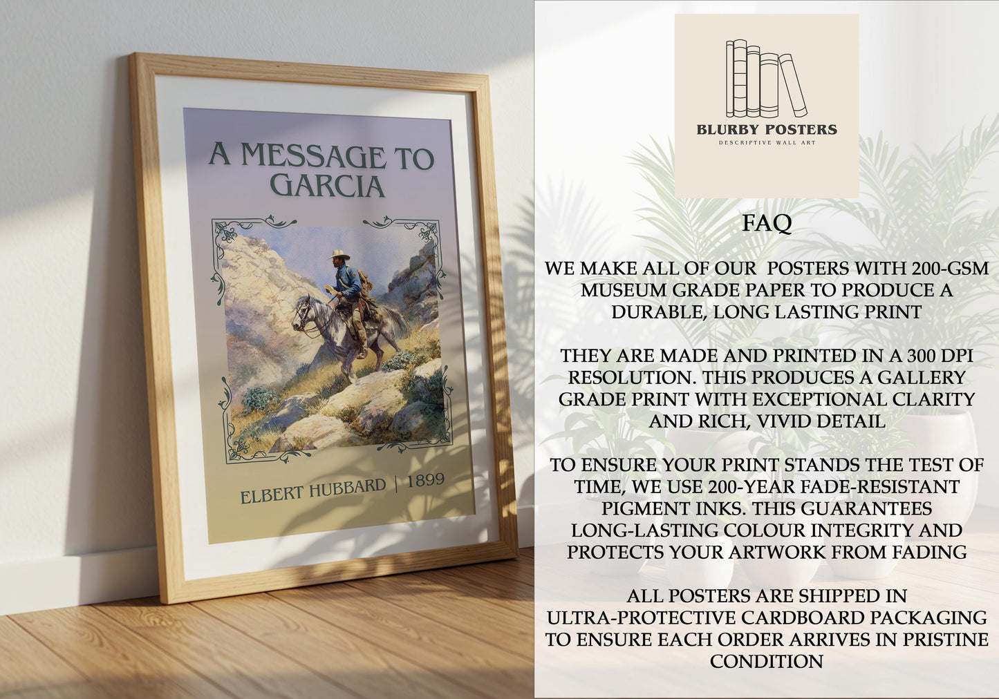 A Message To Garcia by Elbert Hubbard Descriptive Poster Print.Free Delivery Wall Art Author&Blurb Book Artwork Novel Poster Minimalist