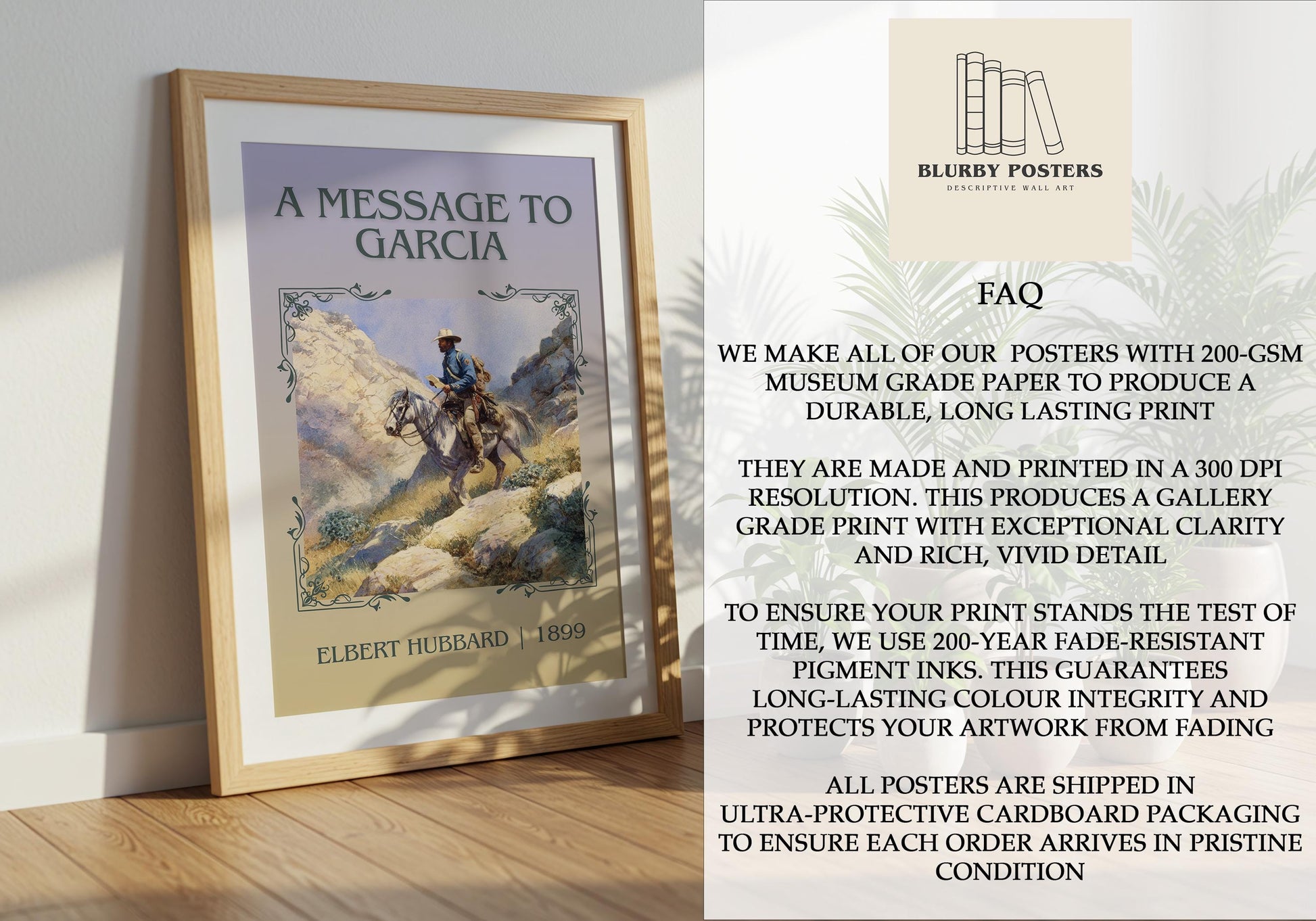 A Message To Garcia by Elbert Hubbard Descriptive Poster Print.Free Delivery Wall Art Author&Blurb Book Artwork Novel Poster Minimalist