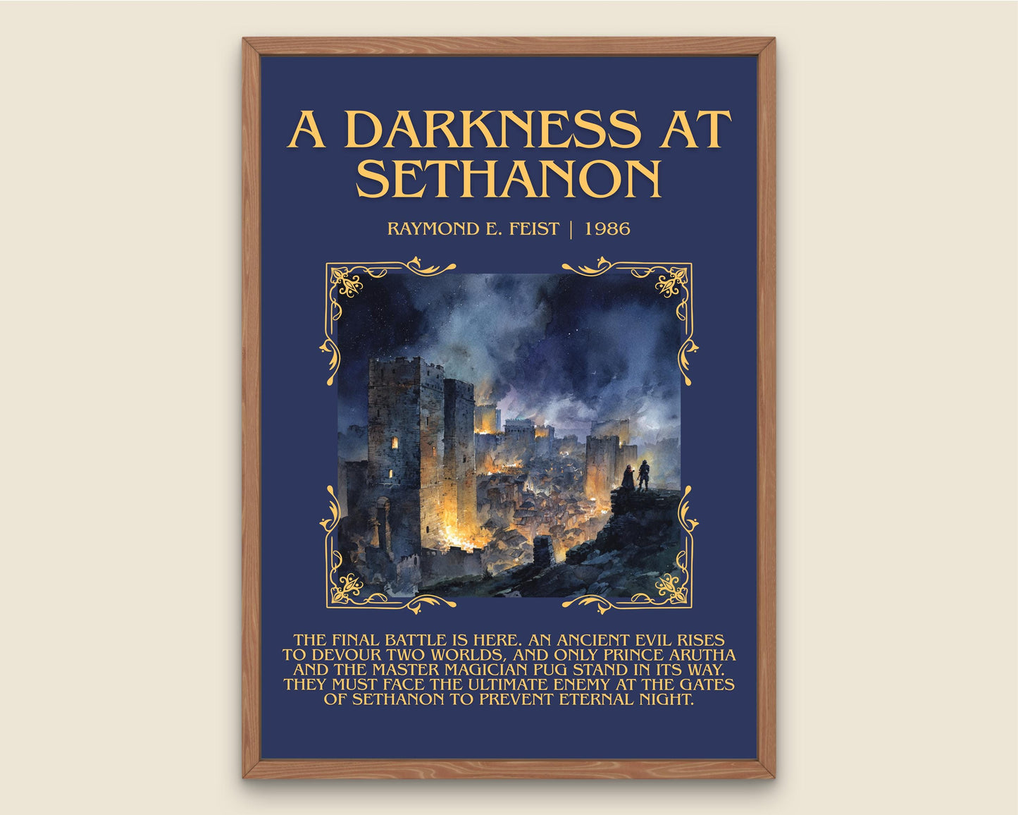 A Darkness At Sethanon by Raymond E.Feist Descriptive Poster Print.Free Delivery Wall Art Author&Blurb Book Artwork Novel Poster