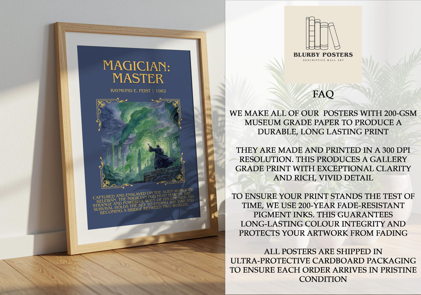 Magician: Master by Raymond E.Feist Descriptive Poster Print.Free Delivery Wall Art Author&Blurb Book Artwork Novel Poster