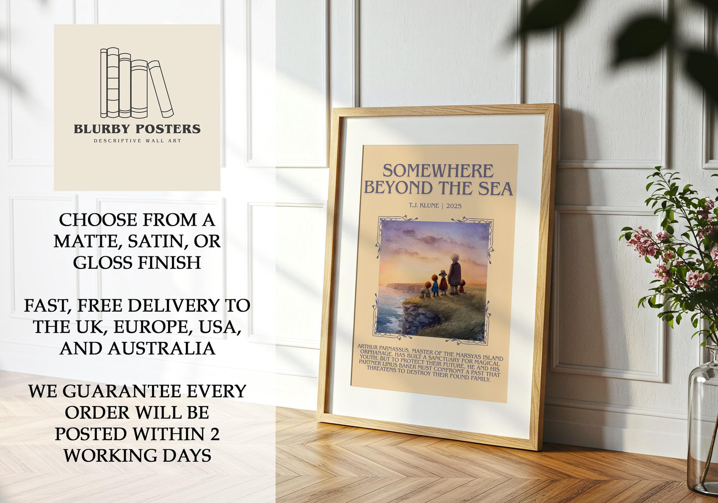 Somewhere Beyond The Sea by T.J. Klune Descriptive Poster Print.Free Delivery Wall Art Author&Blurb Book Artwork Novel Poster