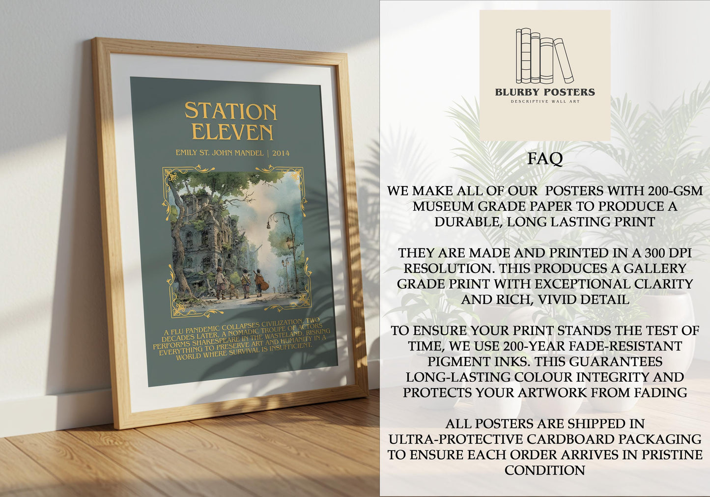 Station Eleven by Emily St. John Mandel Descriptive Poster Print.Free Delivery Wall Art Author&Blurb Book Artwork Novel Poster