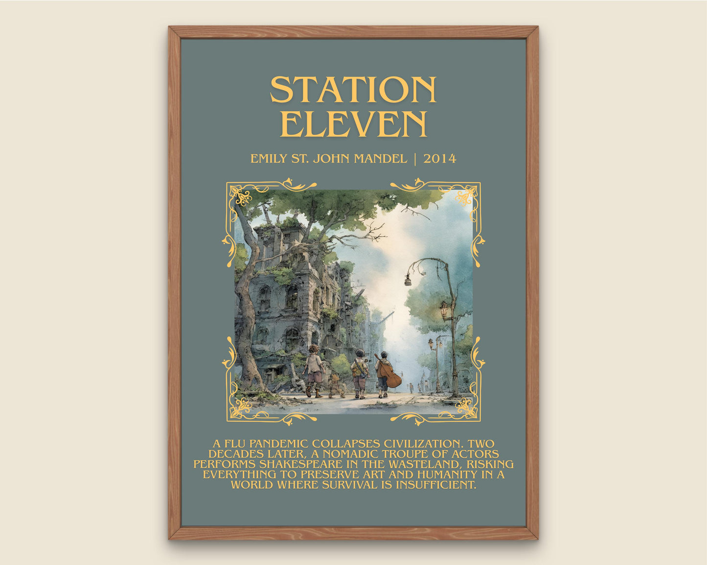 Station Eleven by Emily St. John Mandel Descriptive Poster Print.Free Delivery Wall Art Author&Blurb Book Artwork Novel Poster