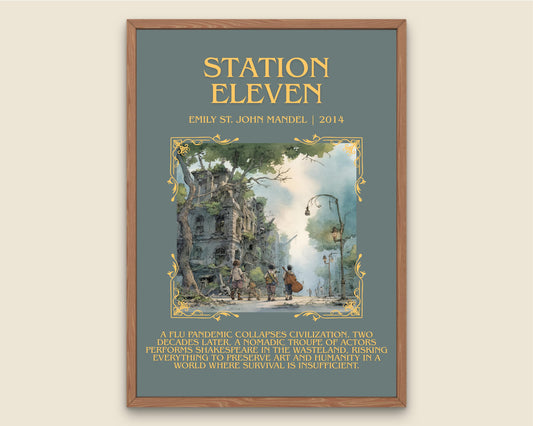 Station Eleven by Emily St. John Mandel Descriptive Poster Print.Free Delivery Wall Art Author&Blurb Book Artwork Novel Poster