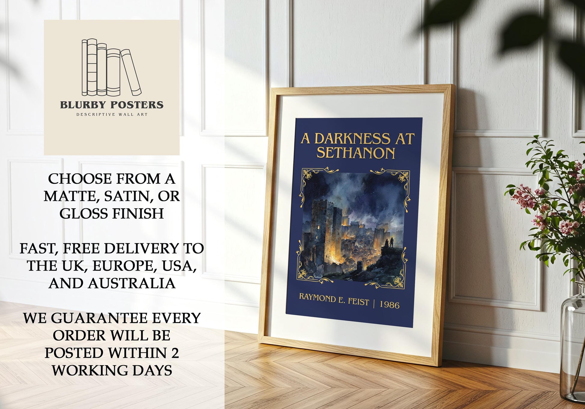 A Darkness At Sethanon by Raymond E.Feist Descriptive Poster Print.Free Delivery Wall Art Author&Blurb Book Artwork Novel Poster