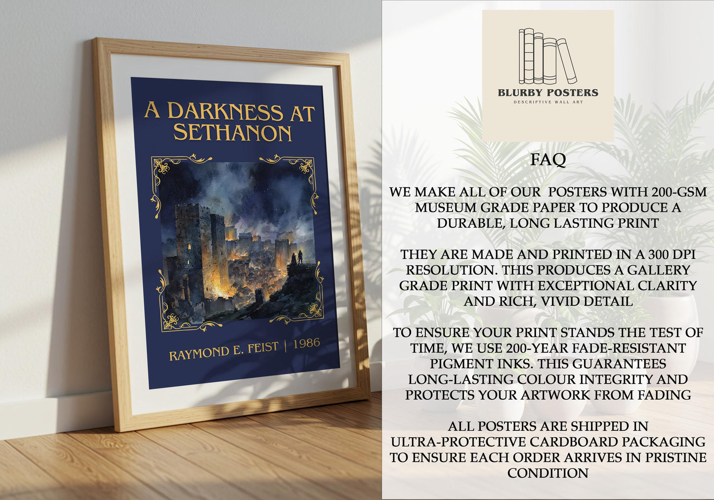 A Darkness At Sethanon by Raymond E.Feist Descriptive Poster Print.Free Delivery Wall Art Author&Blurb Book Artwork Novel Poster