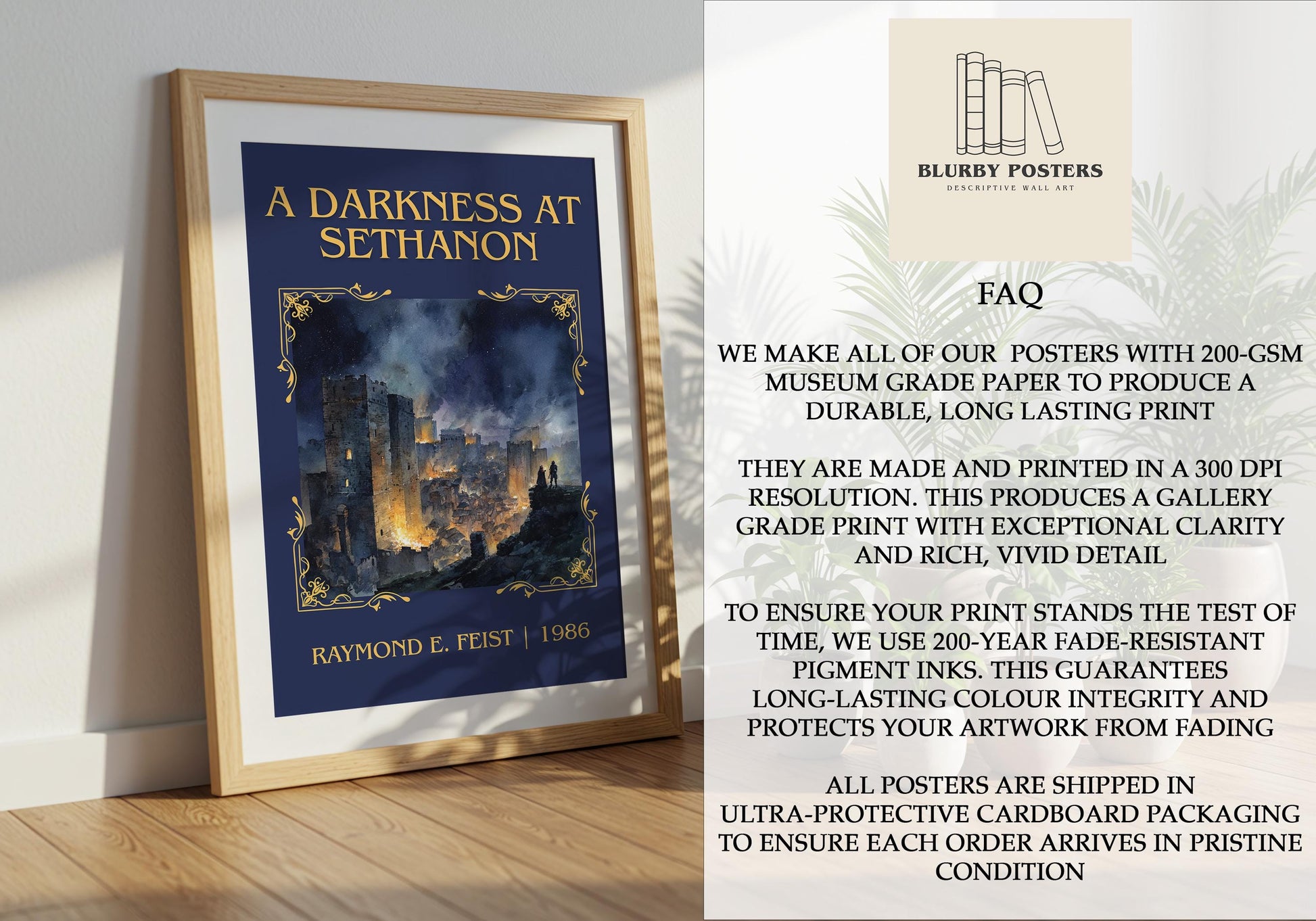 A Darkness At Sethanon by Raymond E.Feist Descriptive Poster Print.Free Delivery Wall Art Author&Blurb Book Artwork Novel Poster