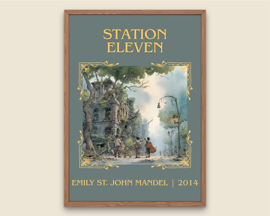 Station Eleven by Emily St. John Mandel Descriptive Poster Print.Free Delivery Wall Art Author&Blurb Book Artwork Novel Poster
