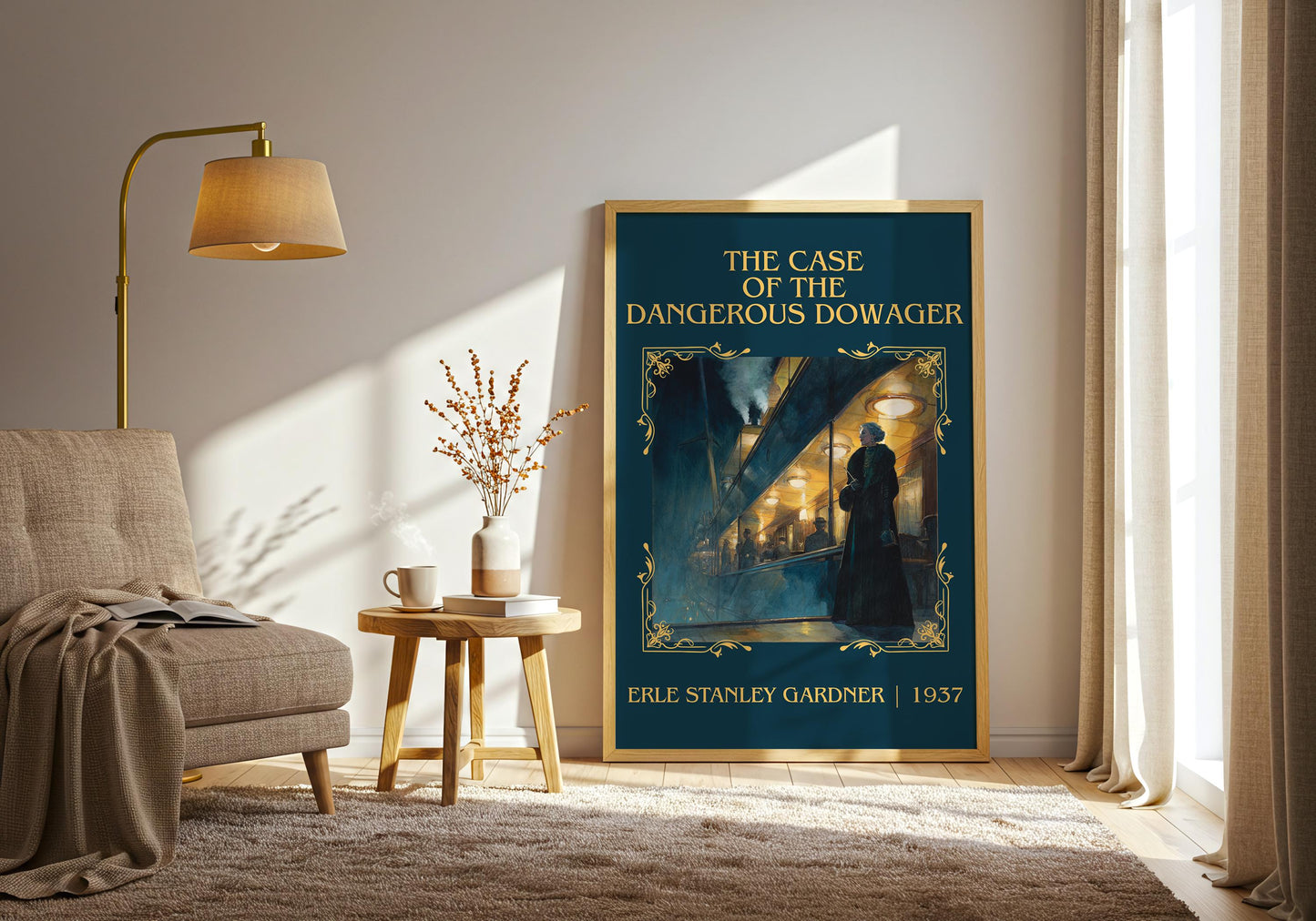 The Case Of The Dangerous Dowager by Erle Stanley Gardner Descriptive Poster Print.Free Delivery Wall Art. Author&Blurb Book Artwork Novel