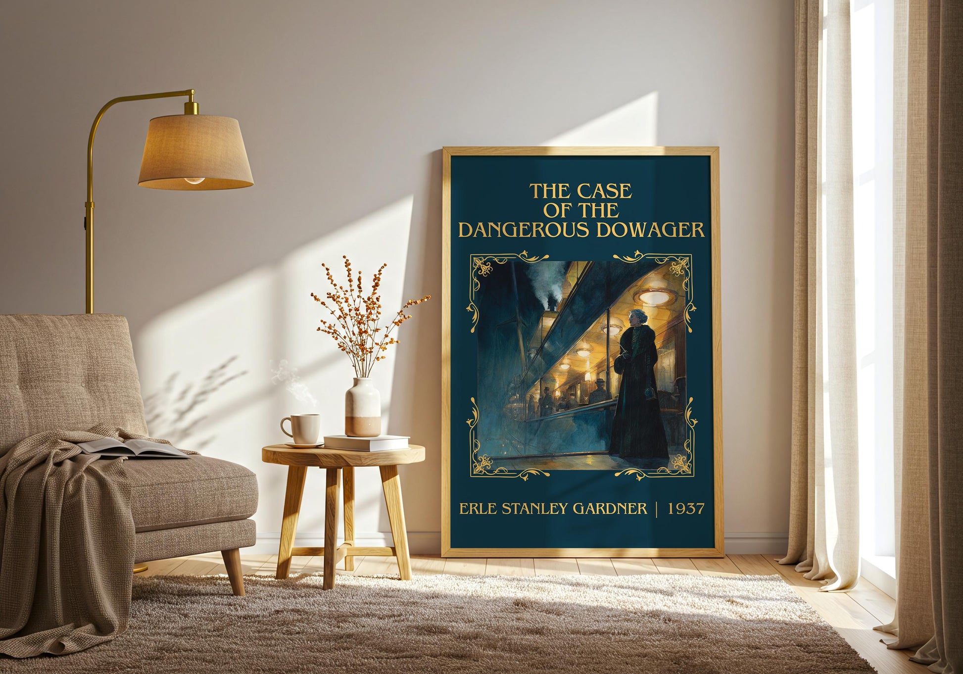 The Case Of The Dangerous Dowager by Erle Stanley Gardner Descriptive Poster Print.Free Delivery Wall Art. Author&Blurb Book Artwork Novel