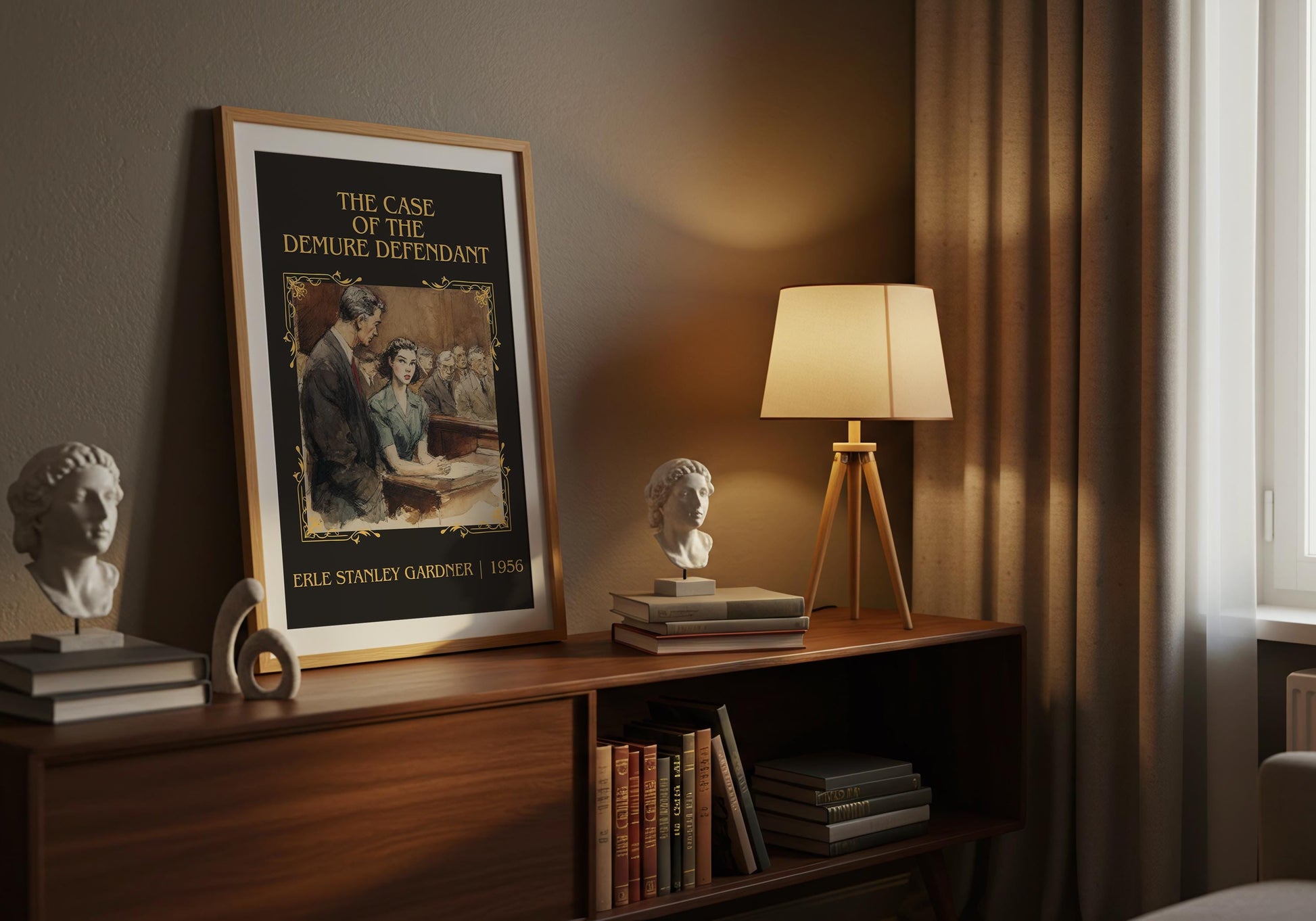 The Case Of The Demure Defendant by Erle Stanley Gardner Descriptive Poster Print.Free Delivery Wall Art Author&Blurb Book Artwork Novel