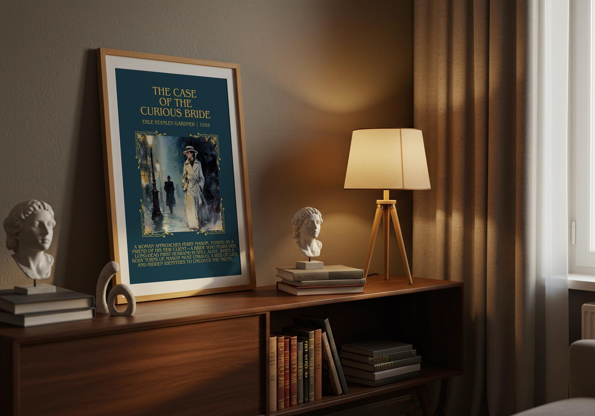 The Case Of The Curious Bride by Erle Stanley Gardner Descriptive Poster Print.Free Delivery Wall Art Author&Blurb Book Artwork Novel