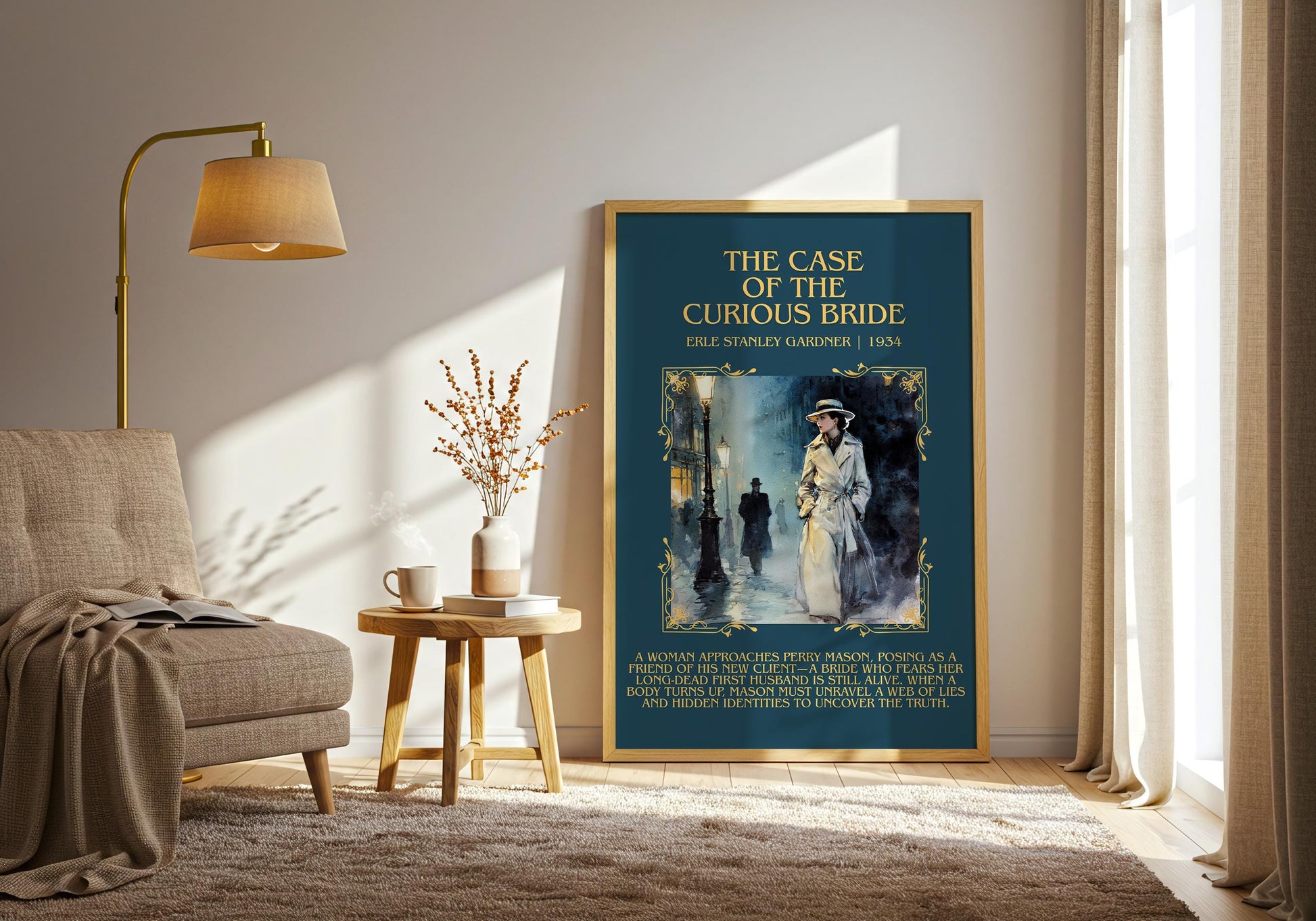 The Case Of The Curious Bride by Erle Stanley Gardner Descriptive Poster Print.Free Delivery Wall Art Author&Blurb Book Artwork Novel