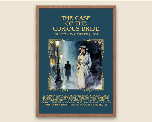 The Case Of The Curious Bride by Erle Stanley Gardner Descriptive Poster Print.Free Delivery Wall Art Author&Blurb Book Artwork Novel