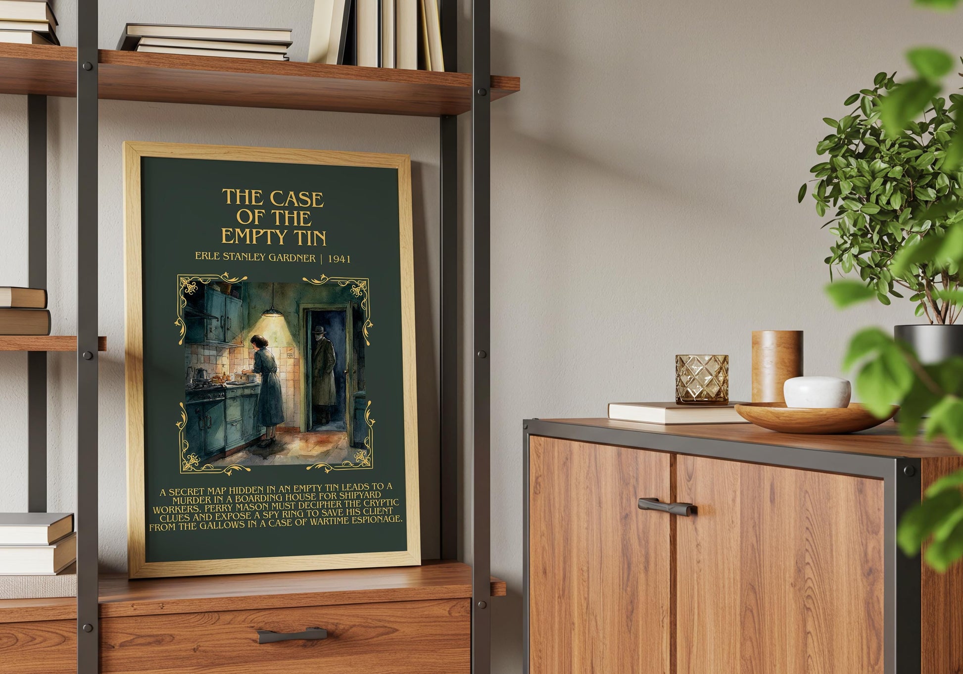 The Case Of The Empty Tin by Erle Stanley Gardner Descriptive Poster Print.Free Delivery Wall Art Author&Blurb Book Artwork Novel