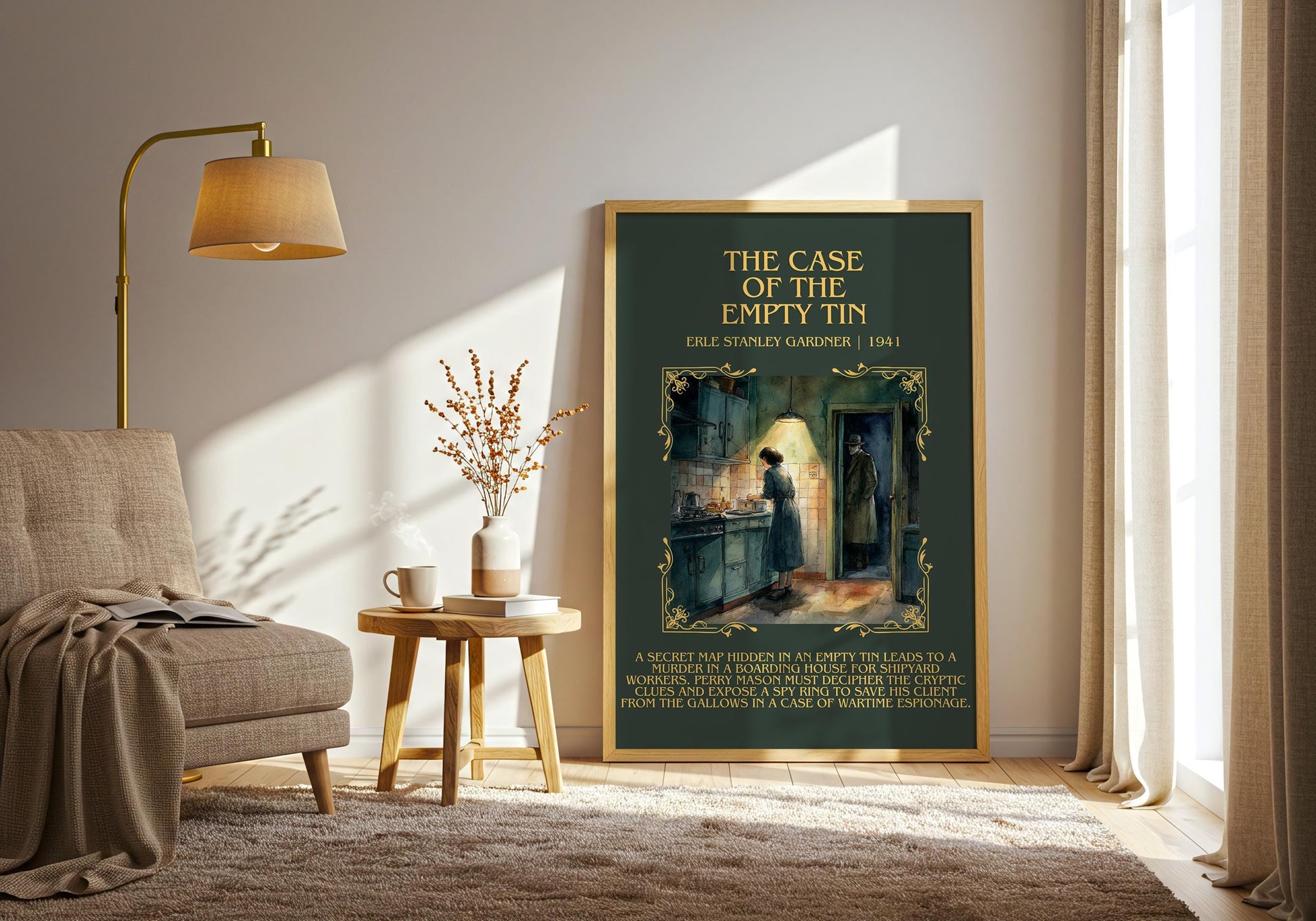 The Case Of The Empty Tin by Erle Stanley Gardner Descriptive Poster Print.Free Delivery Wall Art Author&Blurb Book Artwork Novel