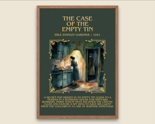 The Case Of The Empty Tin by Erle Stanley Gardner Descriptive Poster Print.Free Delivery Wall Art Author&Blurb Book Artwork Novel