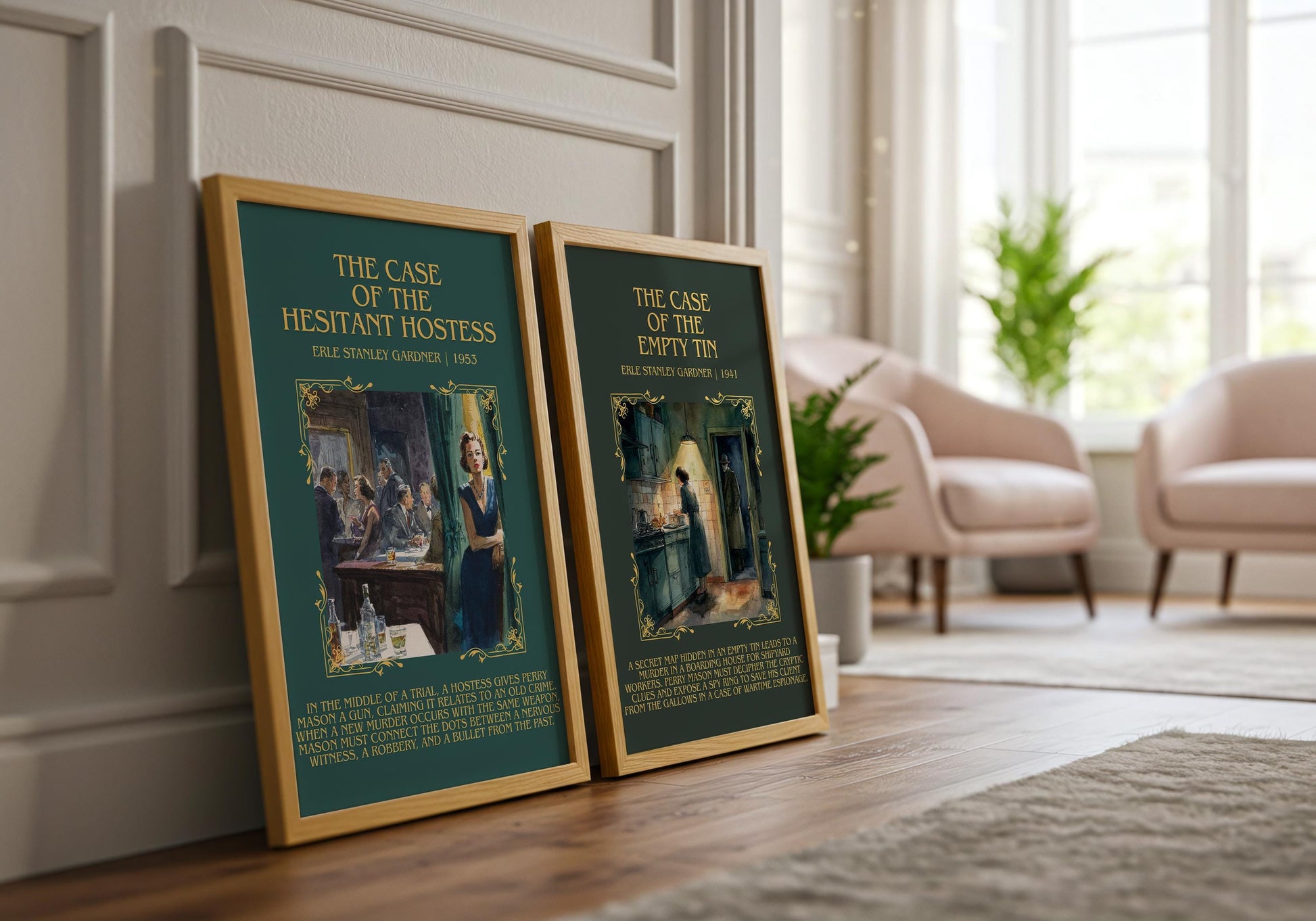 The Case Of The Hesitant Hostess by Erle Stanley Gardner Descriptive Poster Print.Free Delivery Wall Art Author&Blurb Book Artwork Novel