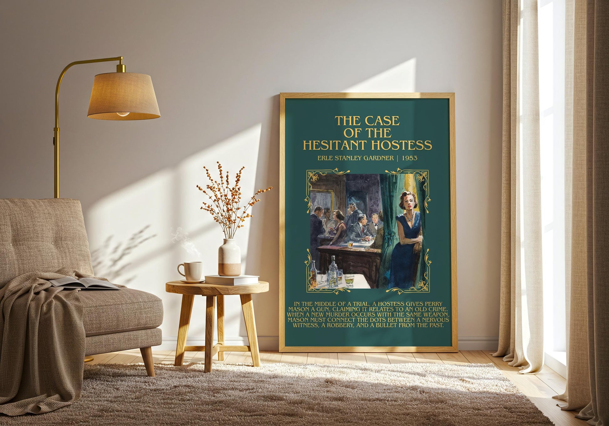 The Case Of The Hesitant Hostess by Erle Stanley Gardner Descriptive Poster Print.Free Delivery Wall Art Author&Blurb Book Artwork Novel