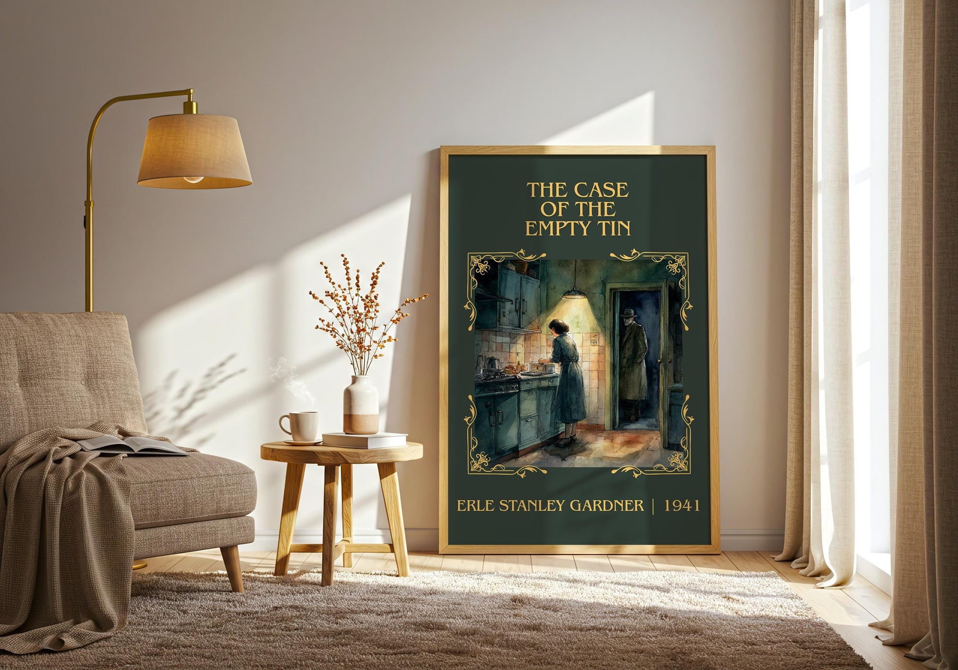 The Case Of The Empty Tin by Erle Stanley Gardner Descriptive Poster Print.Free Delivery Wall Art Author&Blurb Book Artwork Novel