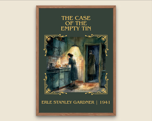 The Case Of The Empty Tin by Erle Stanley Gardner Descriptive Poster Print.Free Delivery Wall Art Author&Blurb Book Artwork Novel