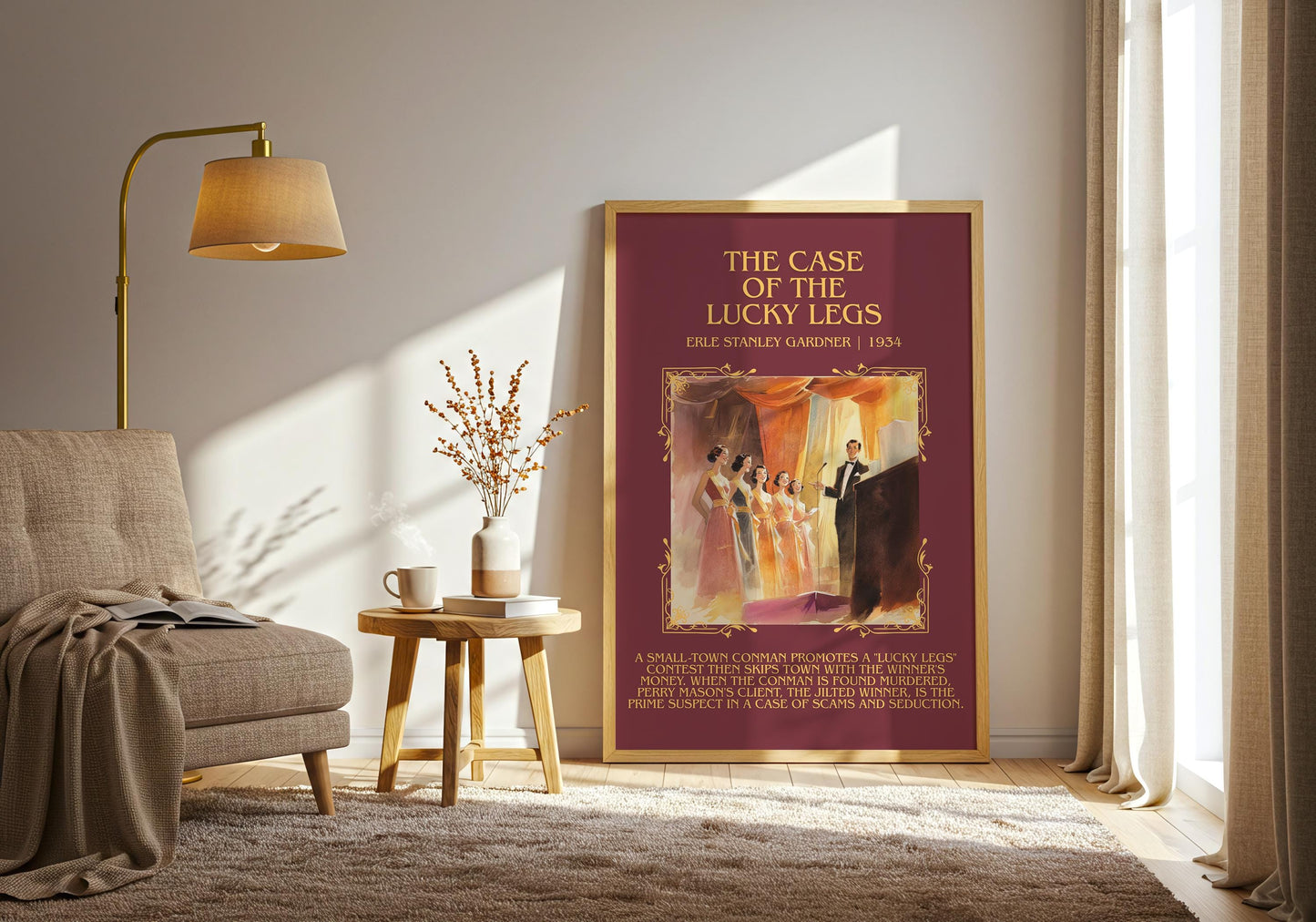 The Case Of The Lucky Legs by Erle Stanley Gardner Descriptive Poster Print.Free Delivery Wall Art Author&Blurb Book Artwork Novel