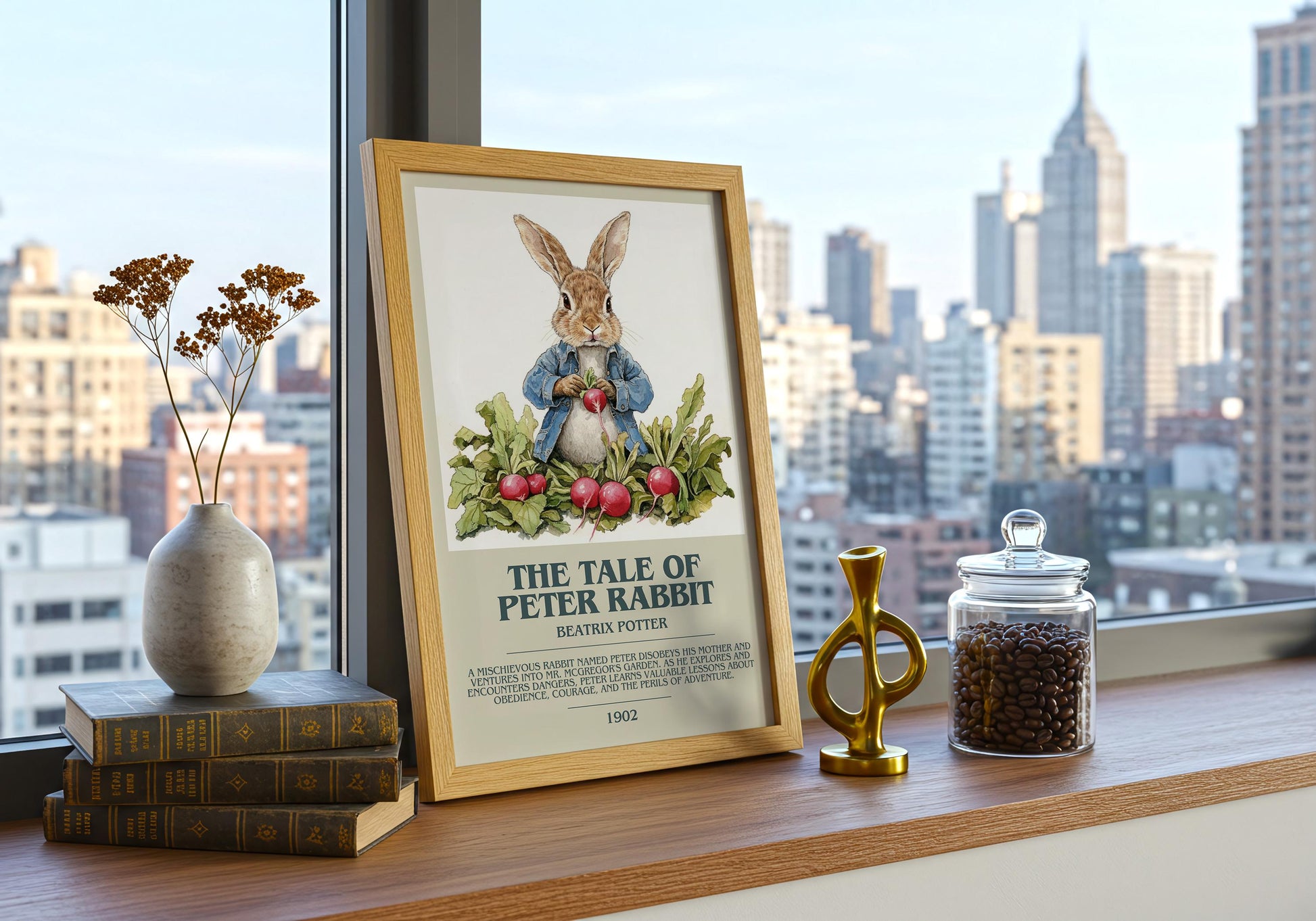 The Tale Of Peter Rabbit by Beatrix Potter Descriptive Poster Print. Free Delivery Wall Art Author & Blurb Book Artwork Novel Modern Poster