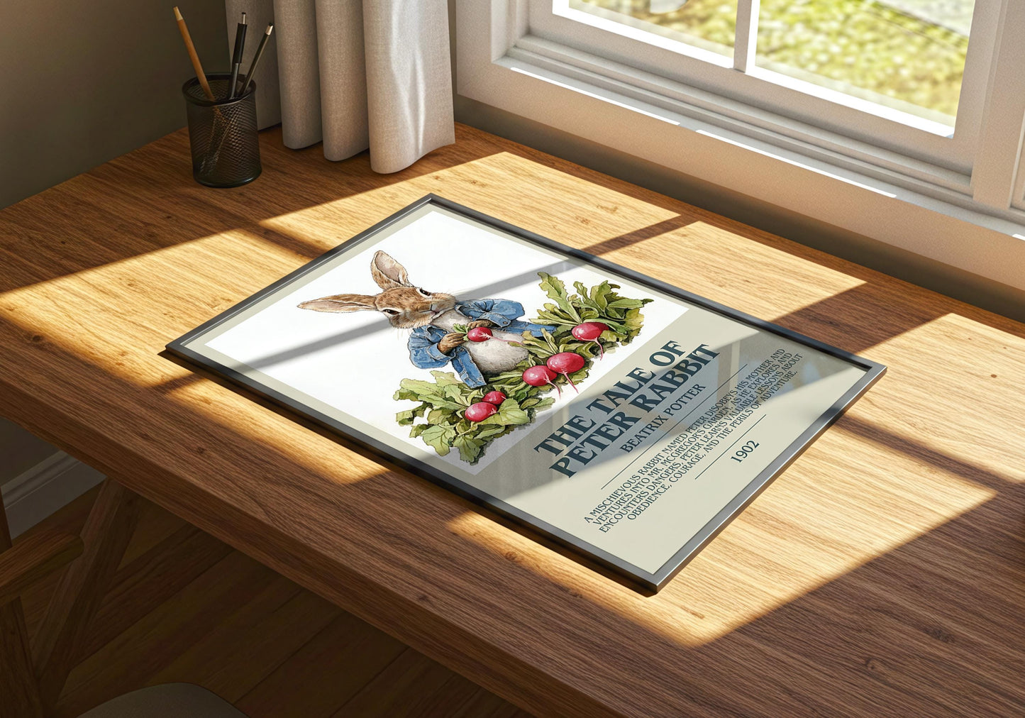 The Tale Of Peter Rabbit by Beatrix Potter Descriptive Poster Print. Free Delivery Wall Art Author & Blurb Book Artwork Novel Modern Poster