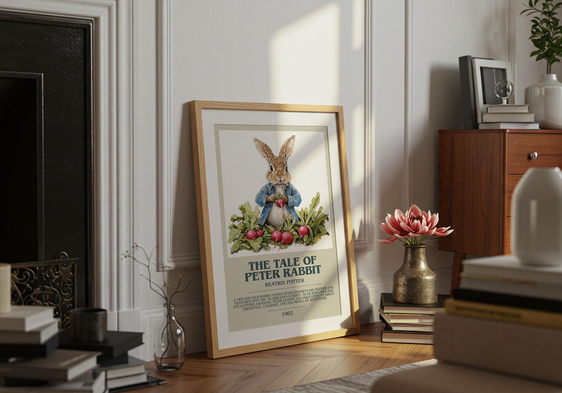 The Tale Of Peter Rabbit by Beatrix Potter Descriptive Poster Print. Free Delivery Wall Art Author & Blurb Book Artwork Novel Modern Poster