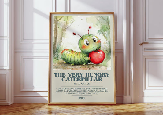 The Very Hungry Caterpillar by Eric Carle Descriptive Poster Print. Free Delivery Wall Art Author & Blurb Book Artwork Novel Modern Poster
