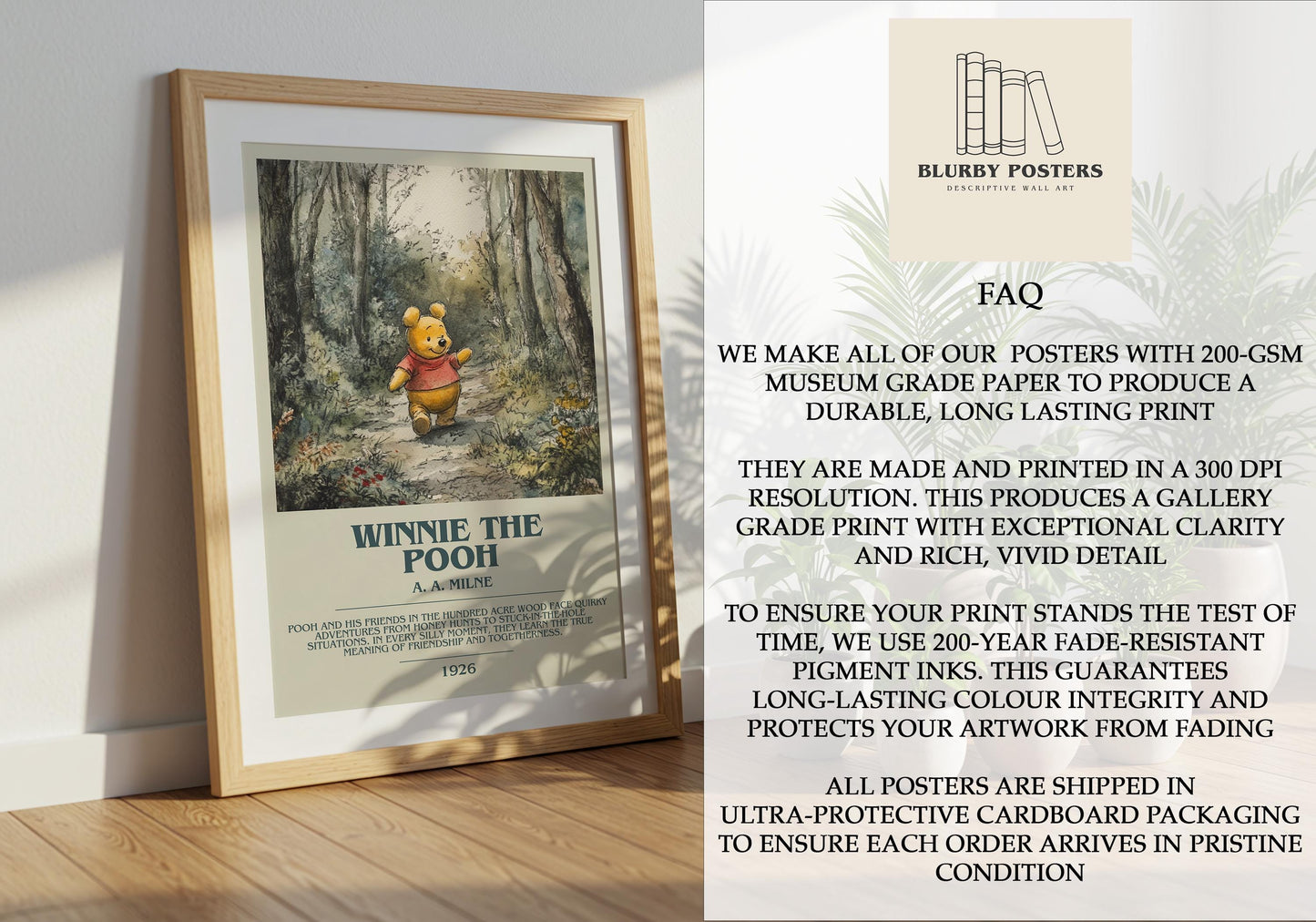 Winnie the Pooh by A.A. Milne Descriptive Poster Print. Free Delivery Wall Art Author & Blurb Book Artwork Novel Modern Poster
