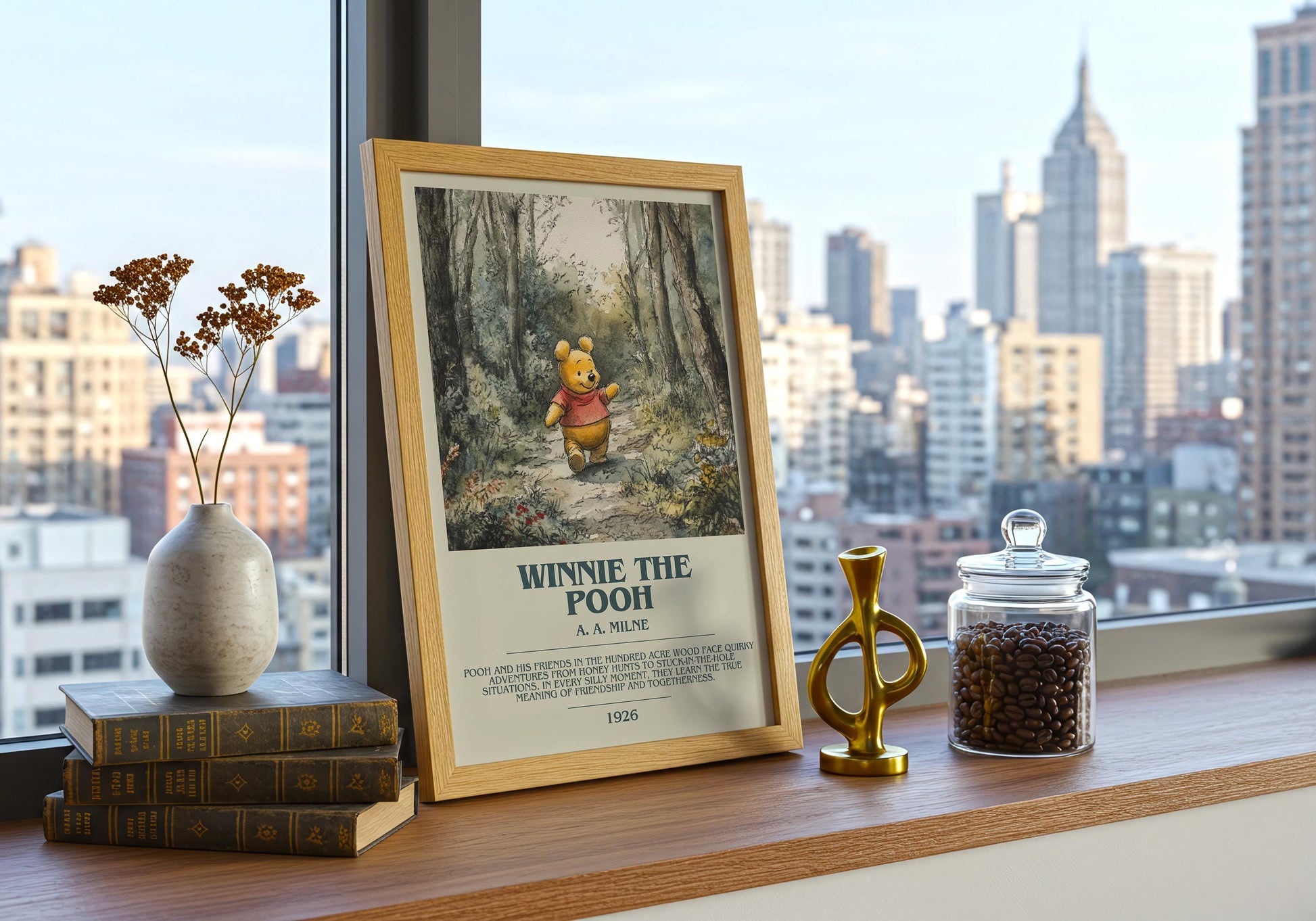Winnie the Pooh by A.A. Milne Descriptive Poster Print. Free Delivery Wall Art Author & Blurb Book Artwork Novel Modern Poster
