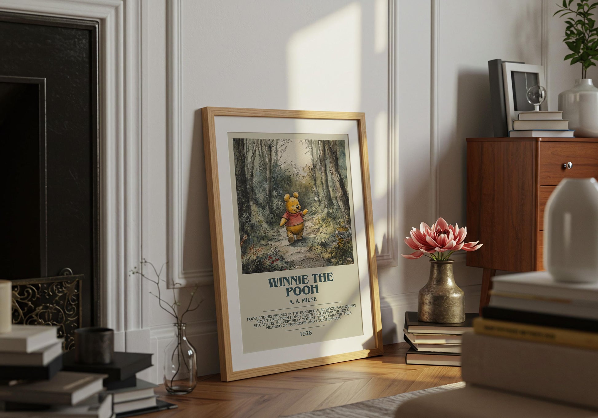 Winnie the Pooh by A.A. Milne Descriptive Poster Print. Free Delivery Wall Art Author & Blurb Book Artwork Novel Modern Poster