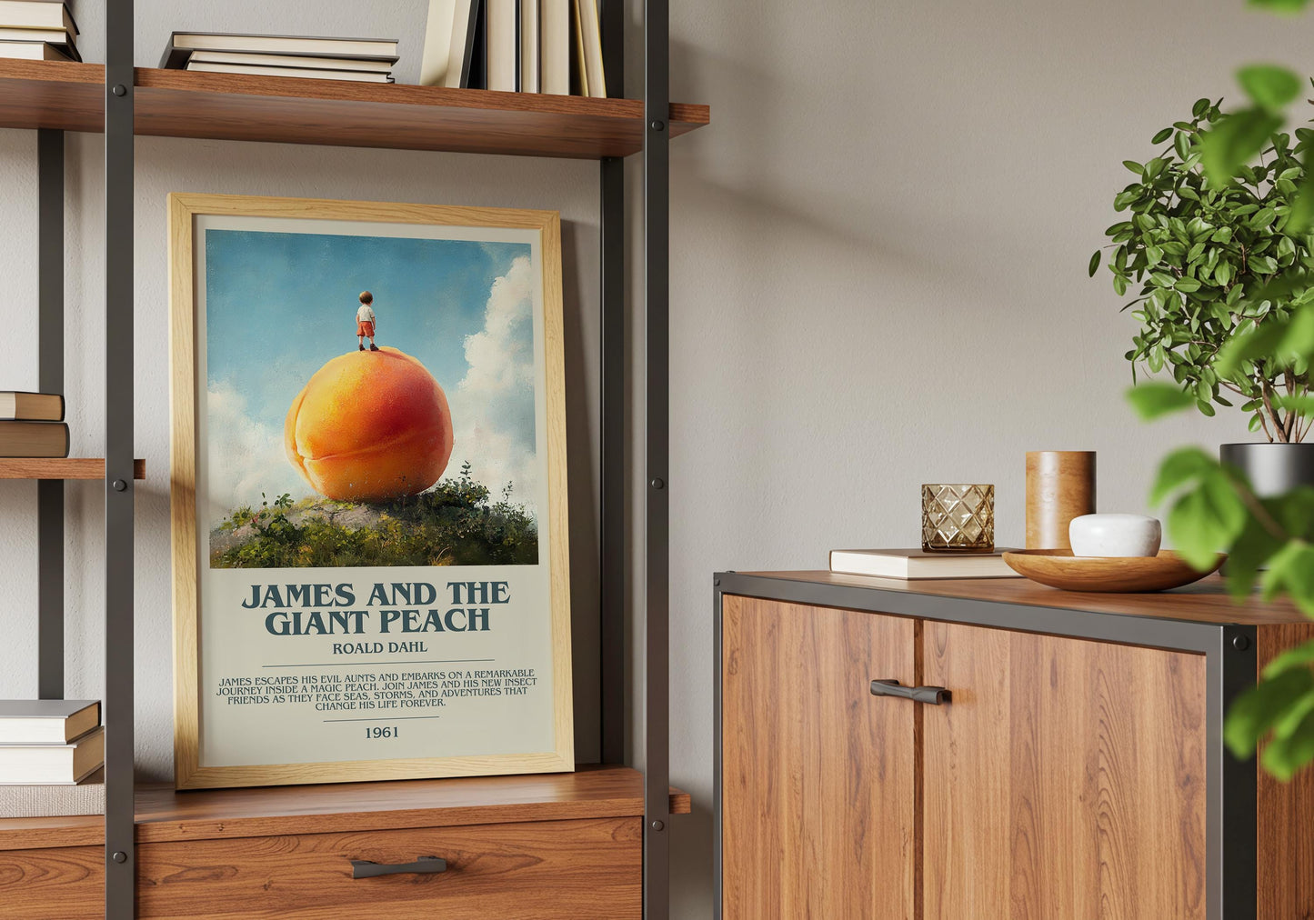 James and the Giant Peach by Roald Dahl Descriptive Poster Print. Free Delivery Wall Art Author & Blurb Book Artwork Novel Modern Poster