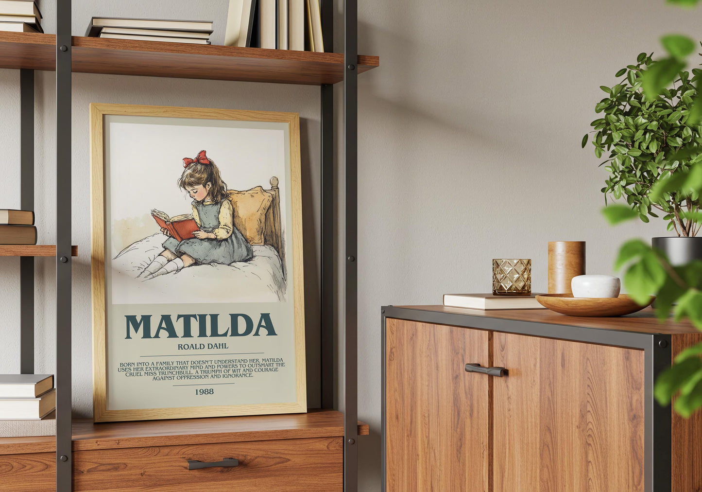 Matilda by Roald Dahl Descriptive Poster Print. Free Delivery Wall Art Author & Blurb Book Artwork Novel Modern Poster Gift