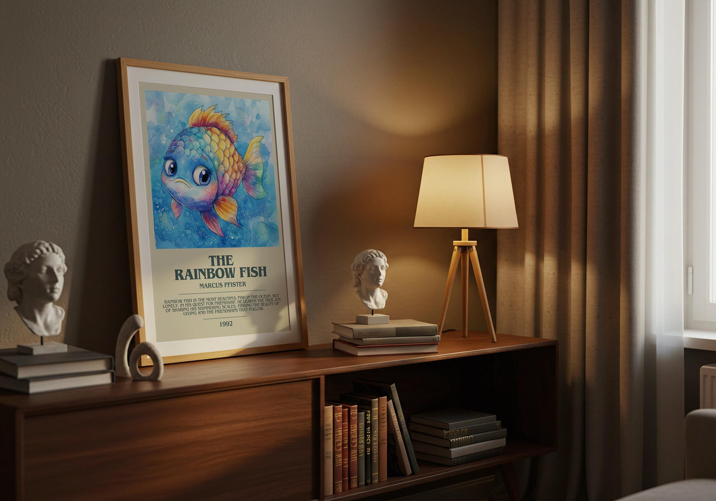 The Rainbow Fish by Marcus Pfister Descriptive Poster Print. Free Delivery Wall Art Author & Blurb Book Artwork Novel Modern Poster Gift