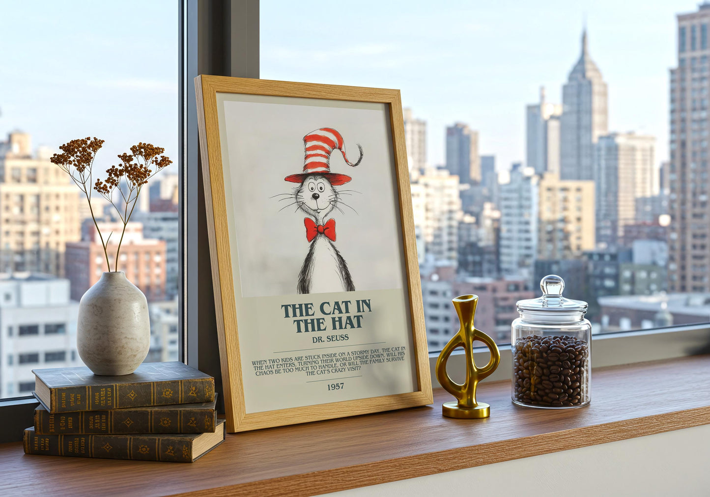 The Cat In The Hat by Dr. Seuss Descriptive Poster Print. Free Delivery Wall Art Author & Blurb Book Artwork Novel Modern Poster