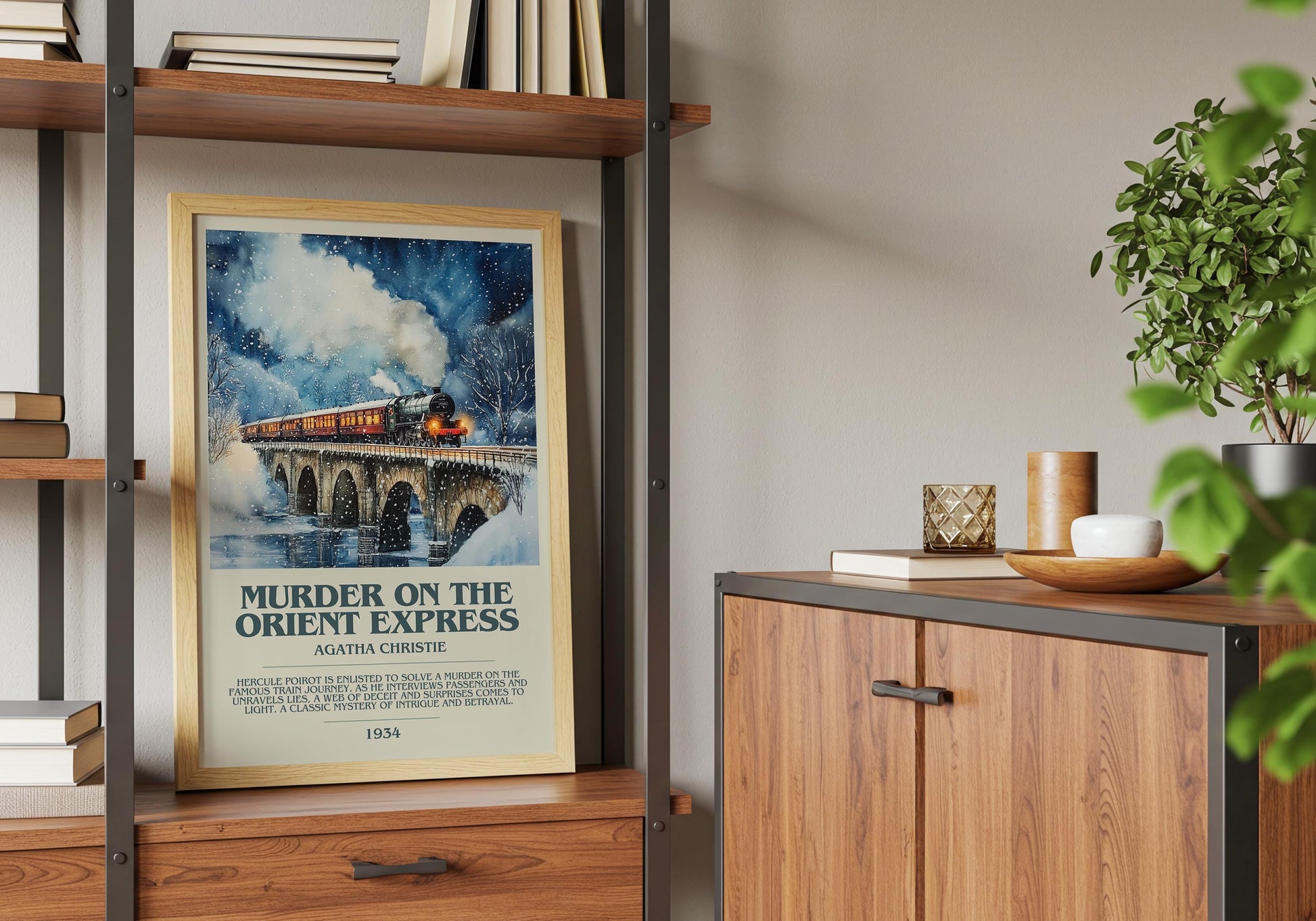 Murder On The Orient Express by Agatha Christie Descriptive Poster Print. Free Delivery Wall Art Author & Blurb Book Artwork Novel Modern